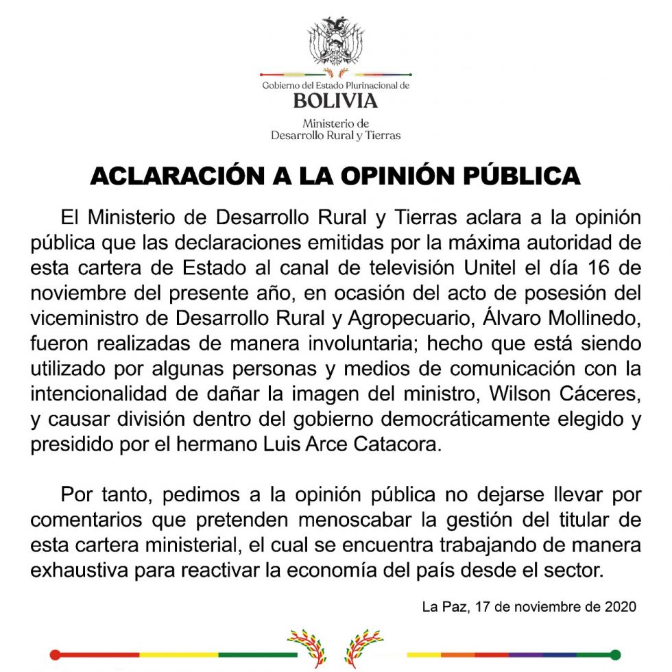 Gobierno afirma que declaraciones de ministro fueron "realizadas de manera involuntaria"