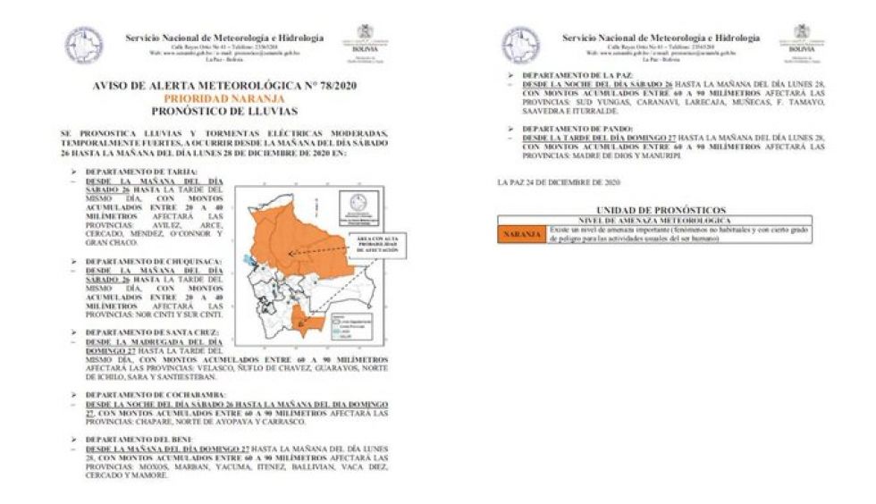 Se emite alerta naranja por intensas lluvias en siete Departamentos 