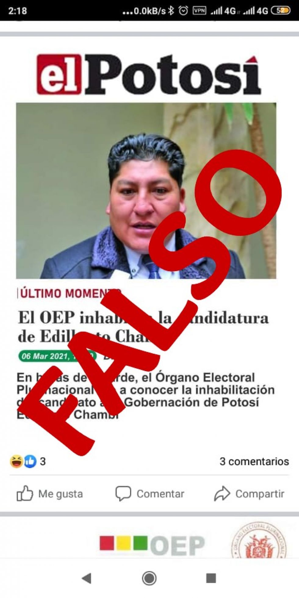 Circula captura de noticia falsa atribuida a El Potosí