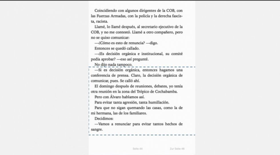 En sus memorias, Morales dice que decidió renunciar el 9 de noviembre; el 10, el pedido de la COB confirmó su decisión