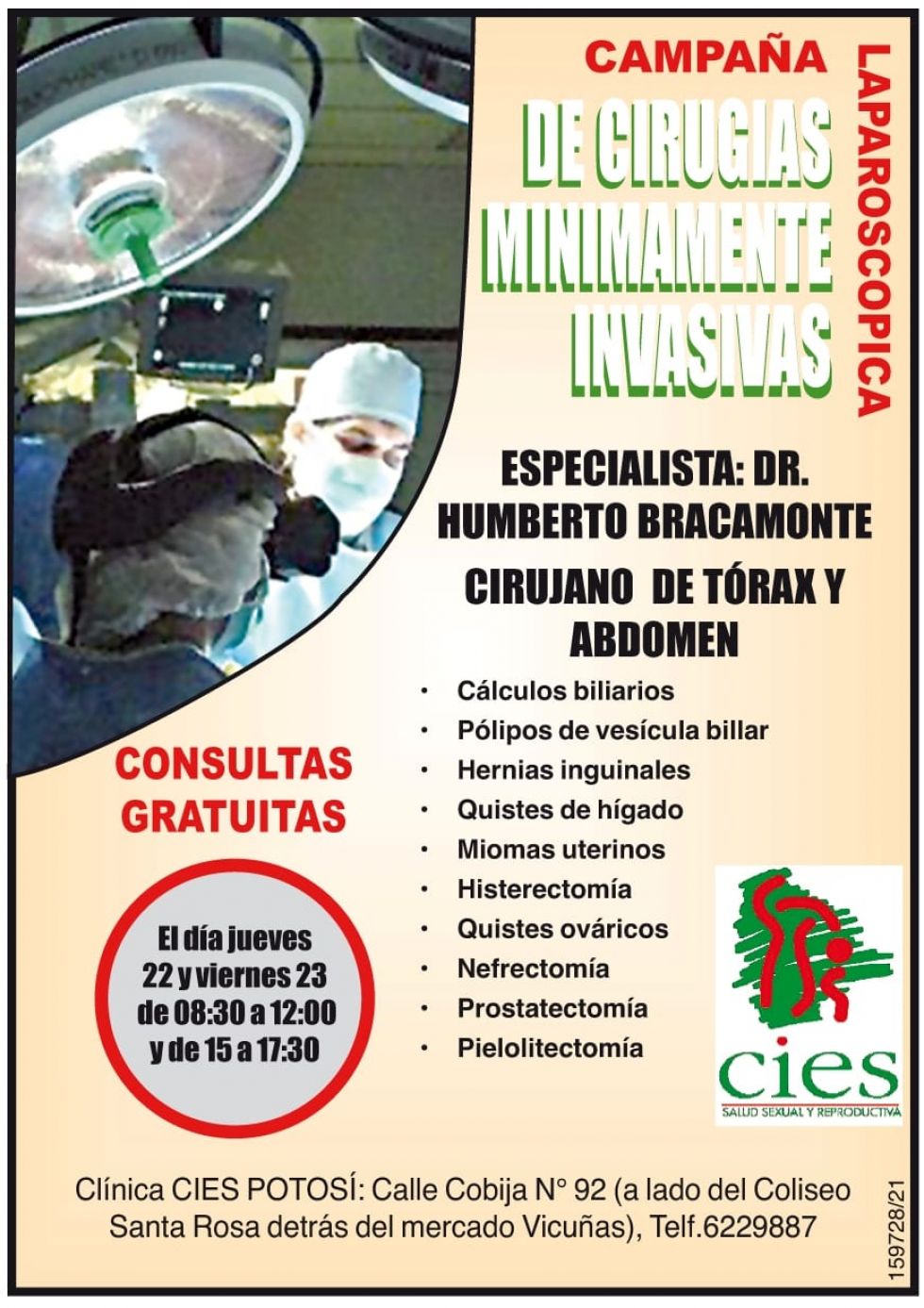 Cies desarrolla campaña gratuita de consultas para cirugía abdominal