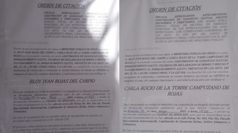Fiscalía amplía investigación y convoca nuevamente a declarar al coronel Rojas y su esposa