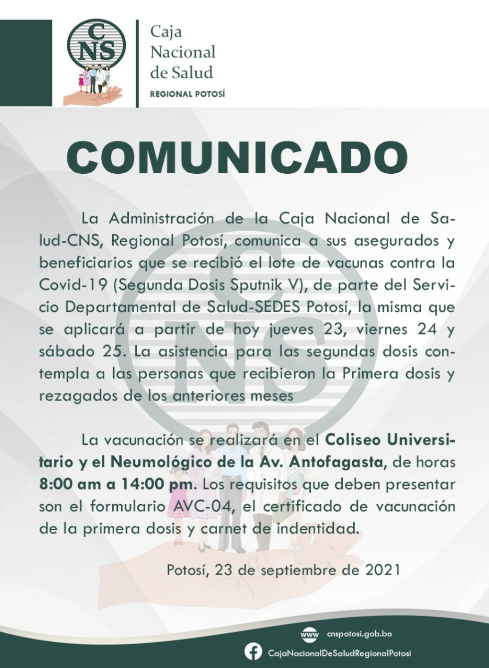 CNS retoma aplicación de segundas dosis de la vacuna rusa