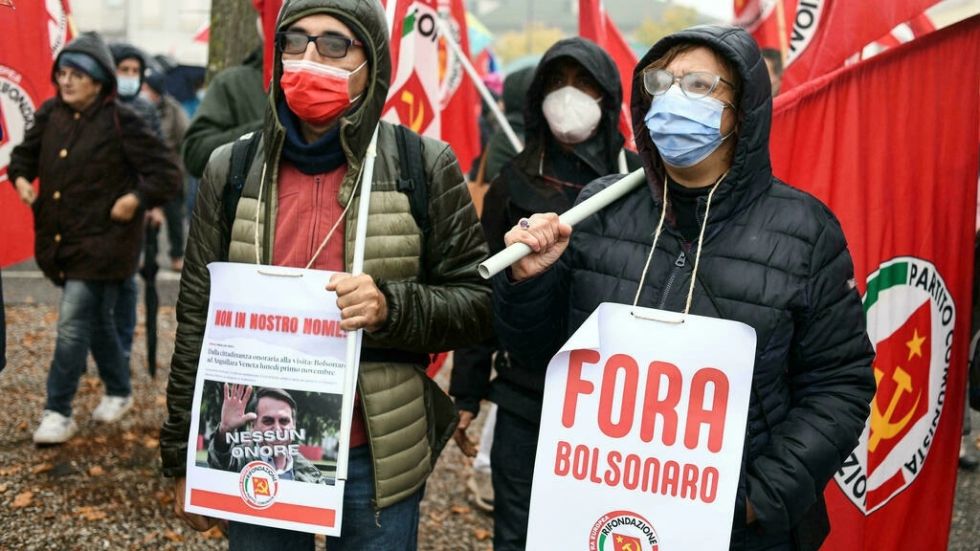 Manifestación en Véneto contra la ciudadanía honoraria al presidente Bolsonaro