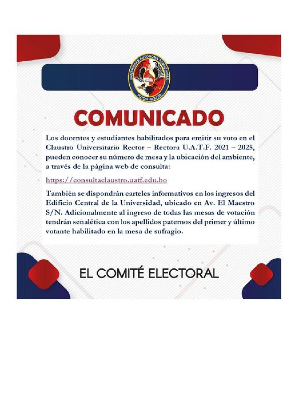 La UATF habilita página para consultar la mesa de sufragio hoy 