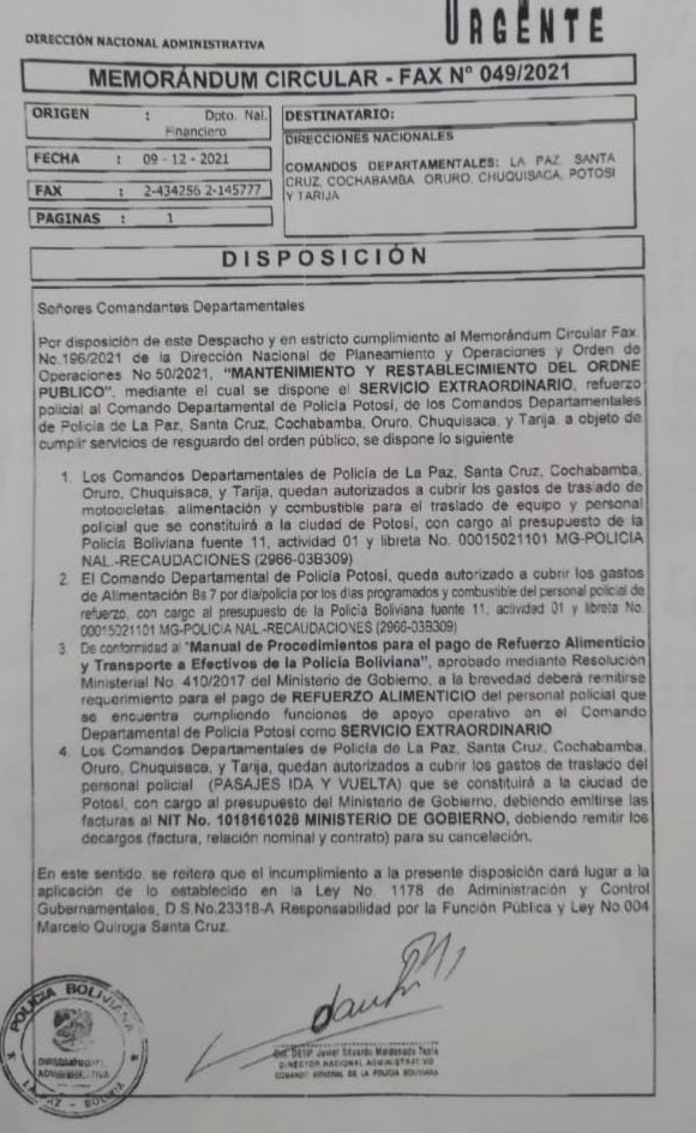 Policía movilizó efectivos de seis Departamentos a Potosí