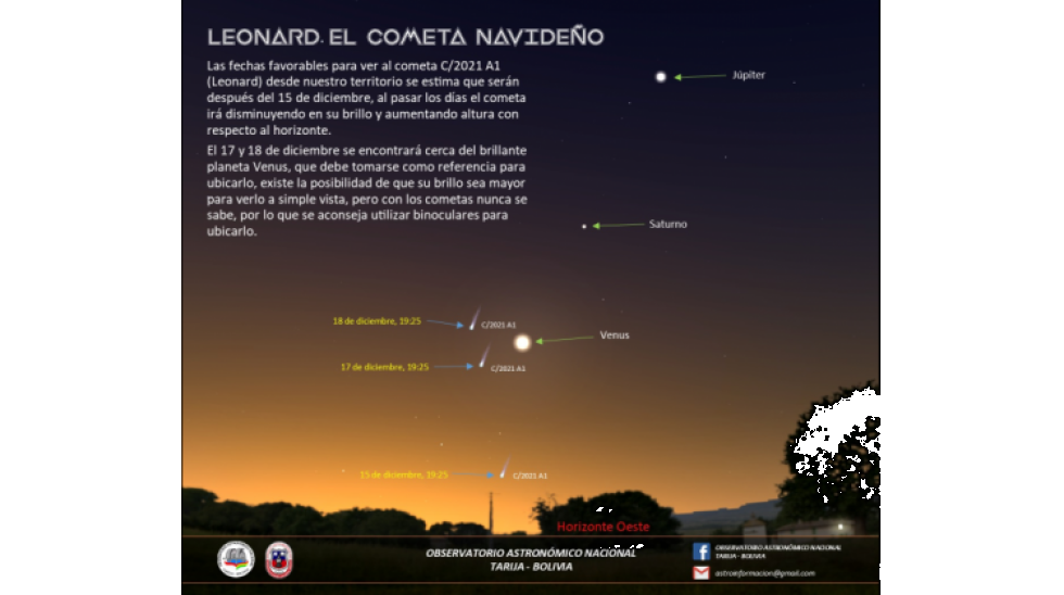 Leonard, el "cometa navideño" podrá ser observable desde Bolivia el 17 y 18 de diciembre