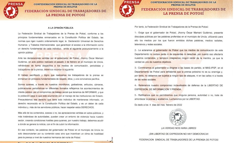 Federación de la prensa exige que el gobernador se disculpe públicamente 