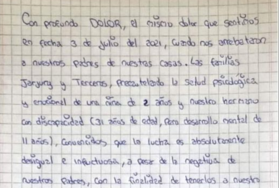 Las familias de Jarjuri y Terceros envía carta en la que piden comprensión por ir a juicio abreviado
