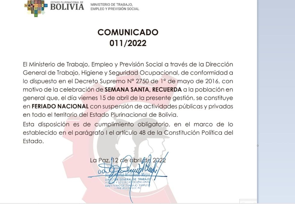 Ministerio de Trabajo confirma el feriado de Semana Santa