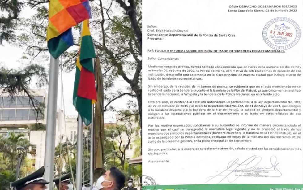 Gobernador Camacho considera una provocación que la Policía no haya izado la bandera cruceña y del Patujú