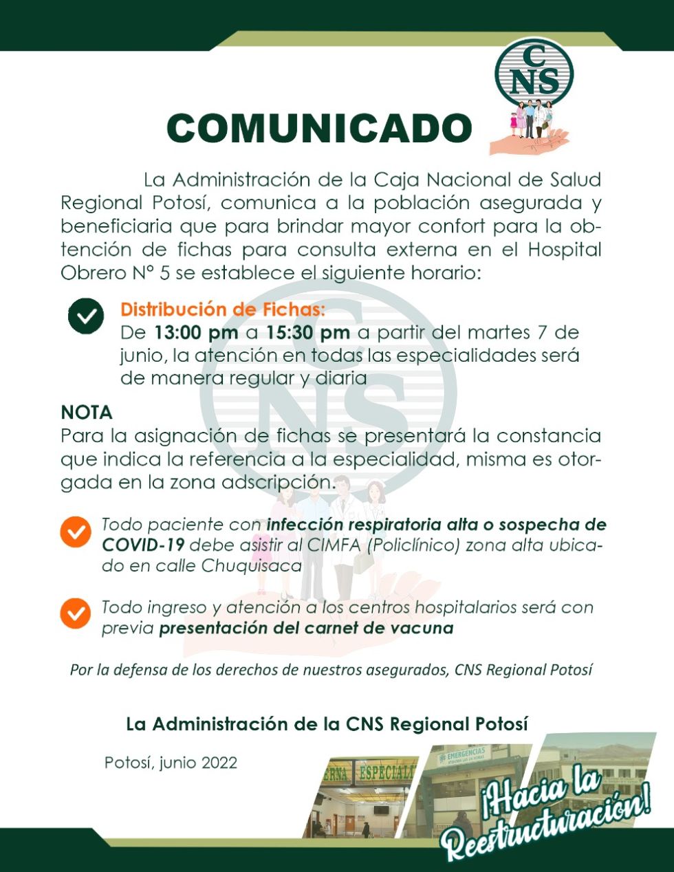 CNS reparte fichas para especialidad a mediodía