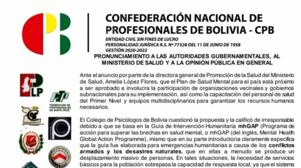 Confederación de profesionales respalda críticas de psicólogos al Plan de Salud Mental