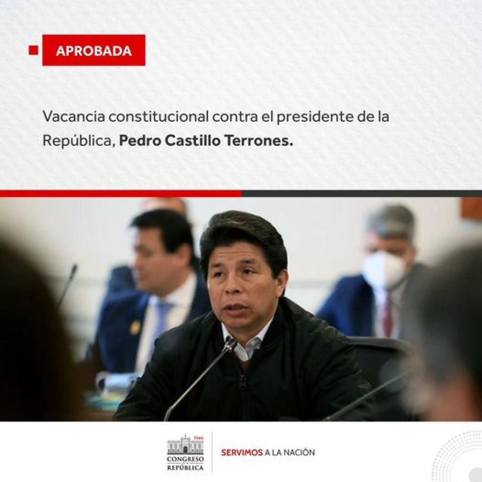 El Congreso de Perú destituye a Pedro Castillo después de que el presidente disolviera la Cámara 