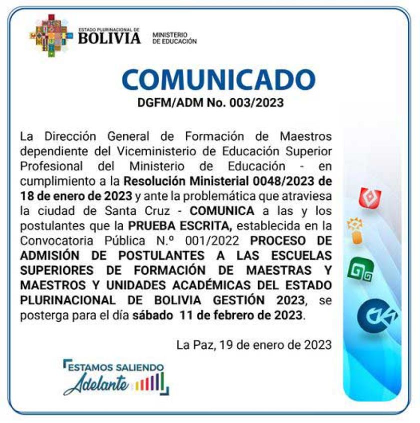 Examen para normales se posterga al 11 de febrero