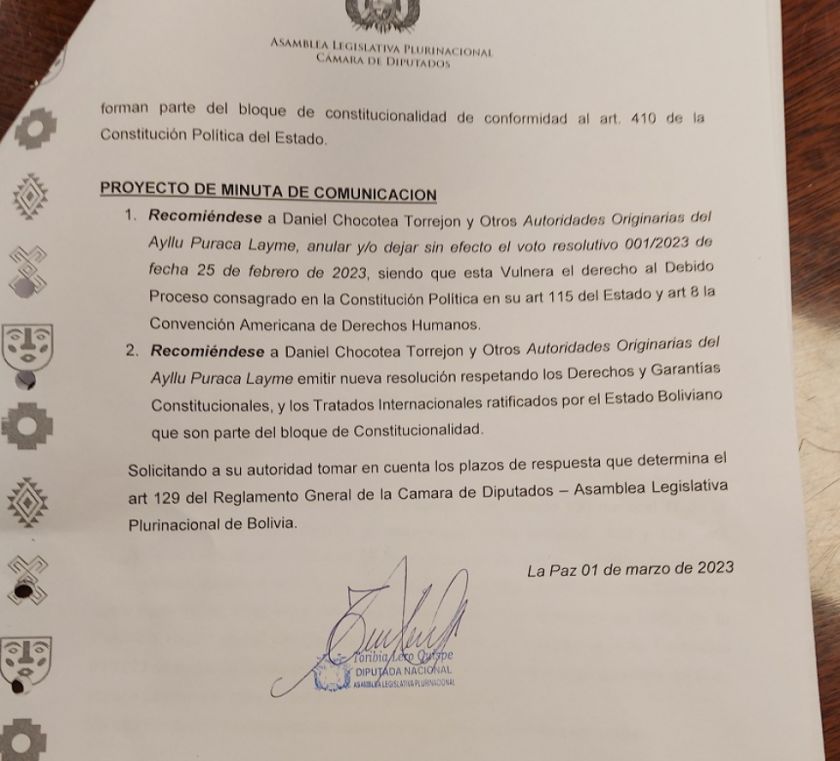 Comisión del Legislativo aprueba minuta para dejar sin efecto la expulsión de Martín Choque