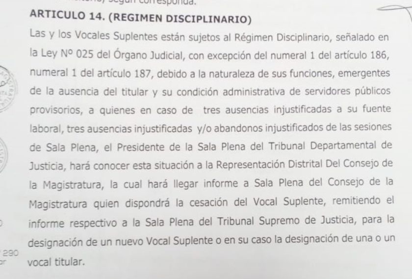 Un vocal tiene récord de inasistencias a sesiones del Tribunal Departamental de Justicia