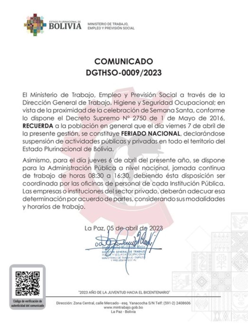 Este jueves se trabajará en horario continuo  y el viernes es feriado nacional