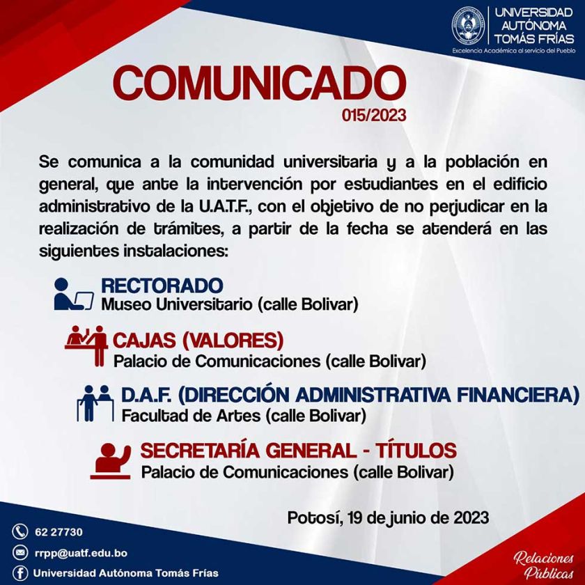 La UATF traslada oficinas de servicios por bloqueo en edificio