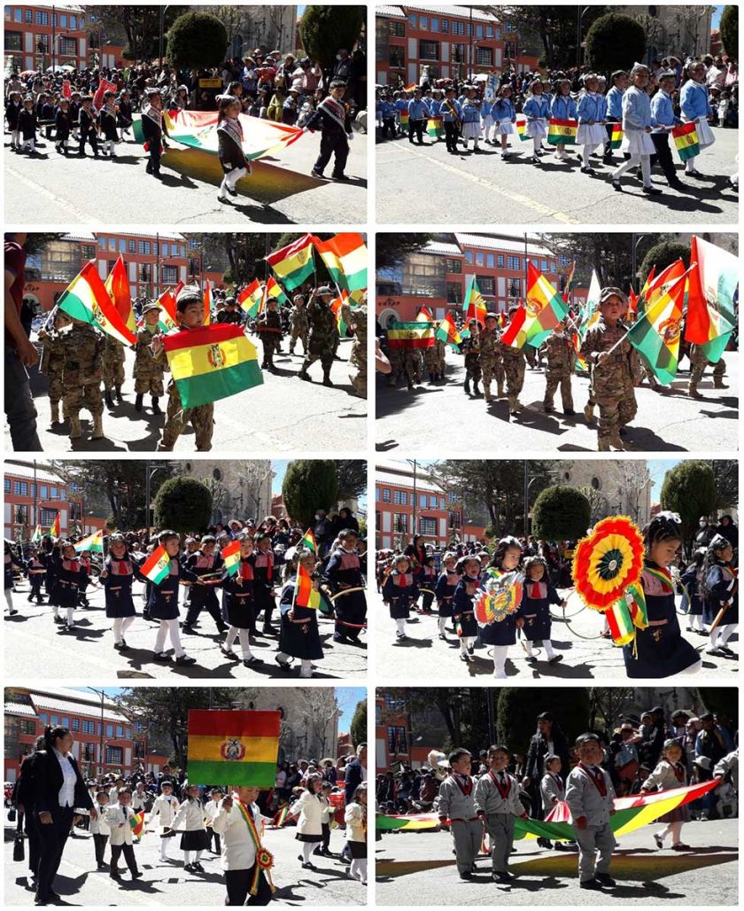 Alumnos de 66 kinders rindieron  homenaje a la bandera de Bolivia