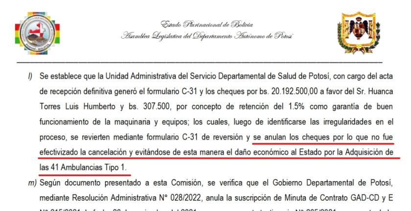 Asambleístas del MAS fueron los primeros en librar de culpa al gobernador por las 41 ambulancias