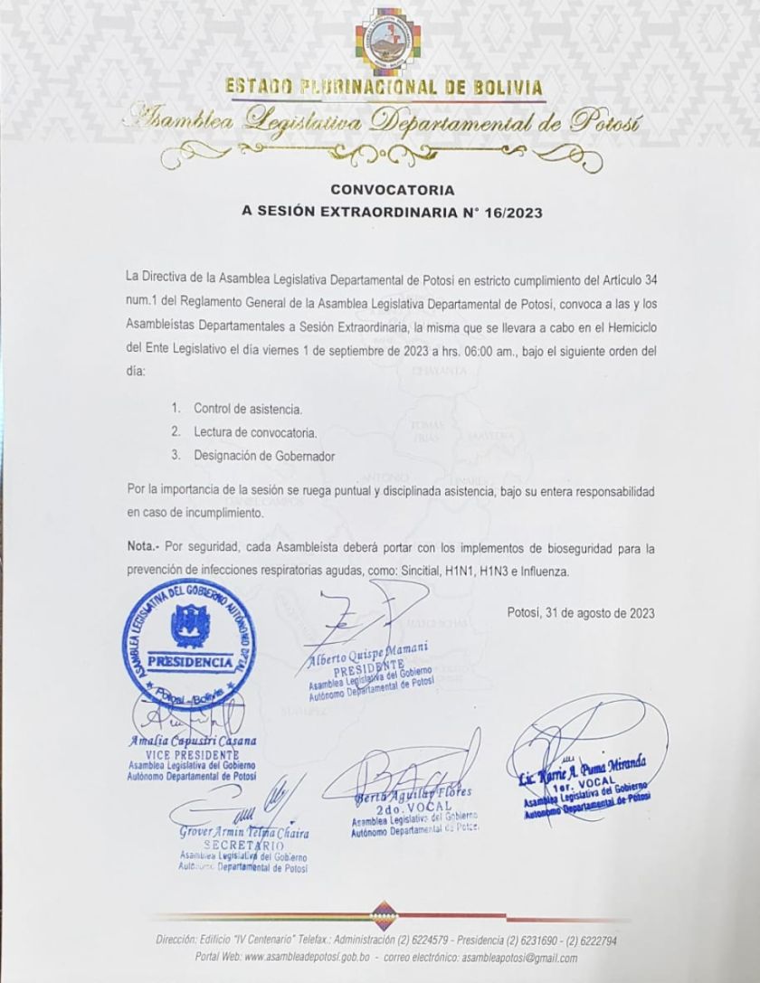 URGENTE: Asamblea sesionará a las 06:00 del viernes para resolver la cuestión del gobernador