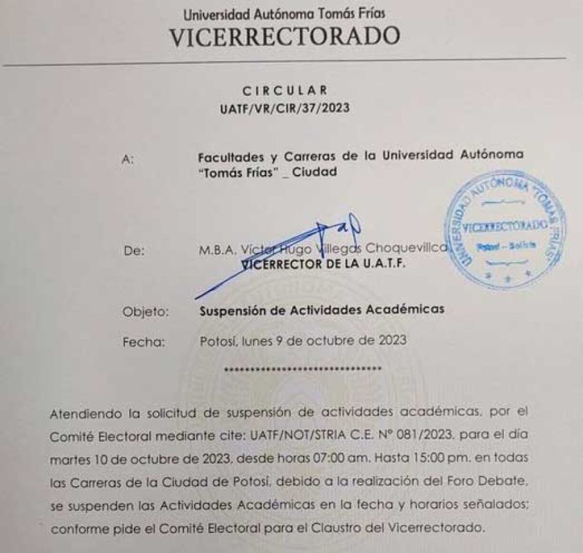 Foro debate del claustro de vicerrector en la ciudad de Potosí será en el coliseo