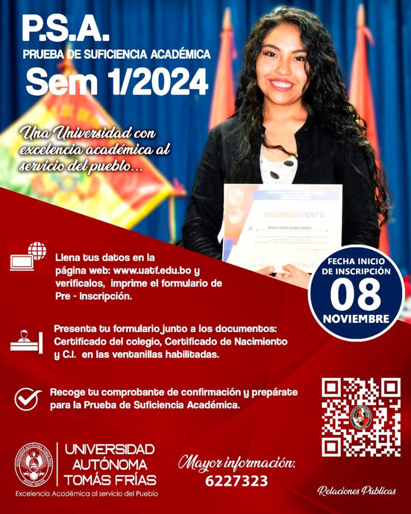 UATF abre registro para examen de ingreso del 8 de diciembre