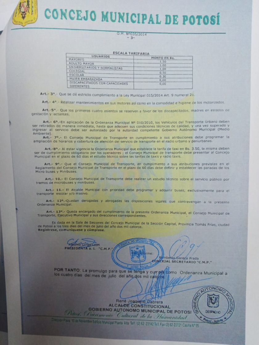 Ordenanza Municipal define tarifas gratuitas que transportistas nunca cumplieron 