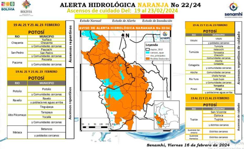Emiten alerta naranja por posible crecida de los ríos