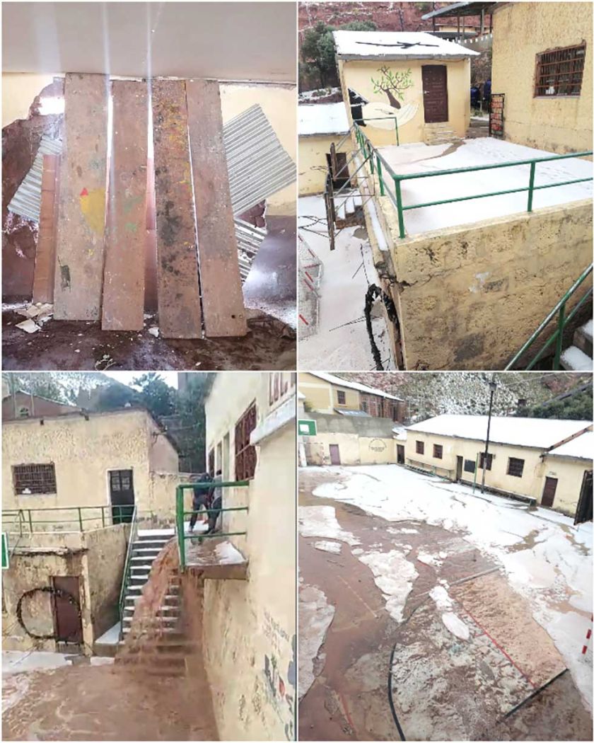 Tormenta daña muro de una escuela en Tomave