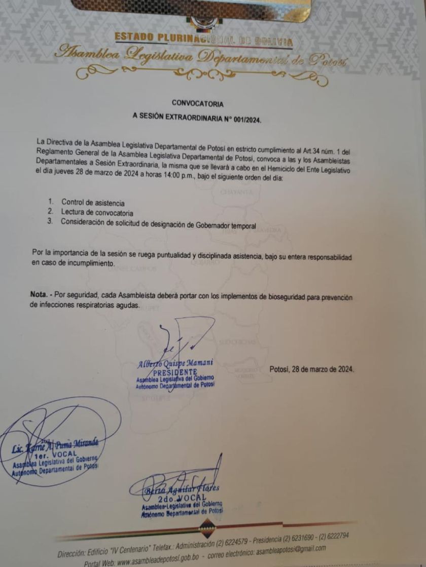 ALD llama a sesión para analizar supuesta carta de Jhonny Mamani