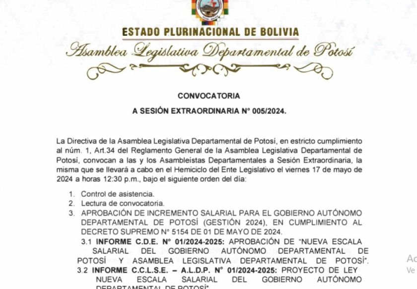 Asambleístas departamentales de Potosí se subieron los sueldos en sesión secreta