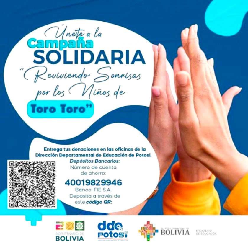 Invocan a la solidaridad en campaña en favor de alumnos de Toro Toro