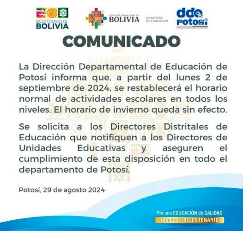 Horario de invierno se acaba esta semana para Potosí