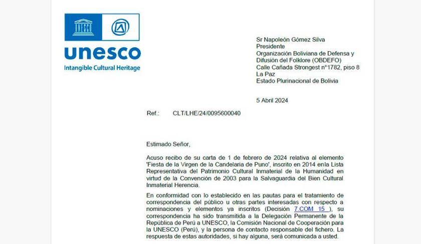 Unesco analizará denuncia por el plagio peruano de las danzas de Bolivia