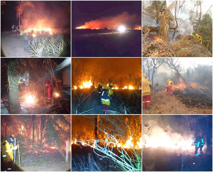 Bomberos de Potosí llegan a donde las llamas siguen devorando el bosque