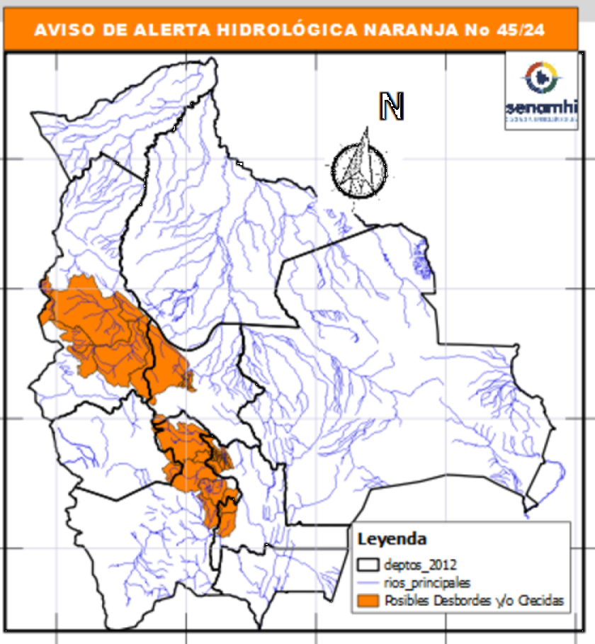 Hay Alerta Naranja por posibles desbordes de ríos en La Paz, Potosí, Cochabamba y Chuquisaca