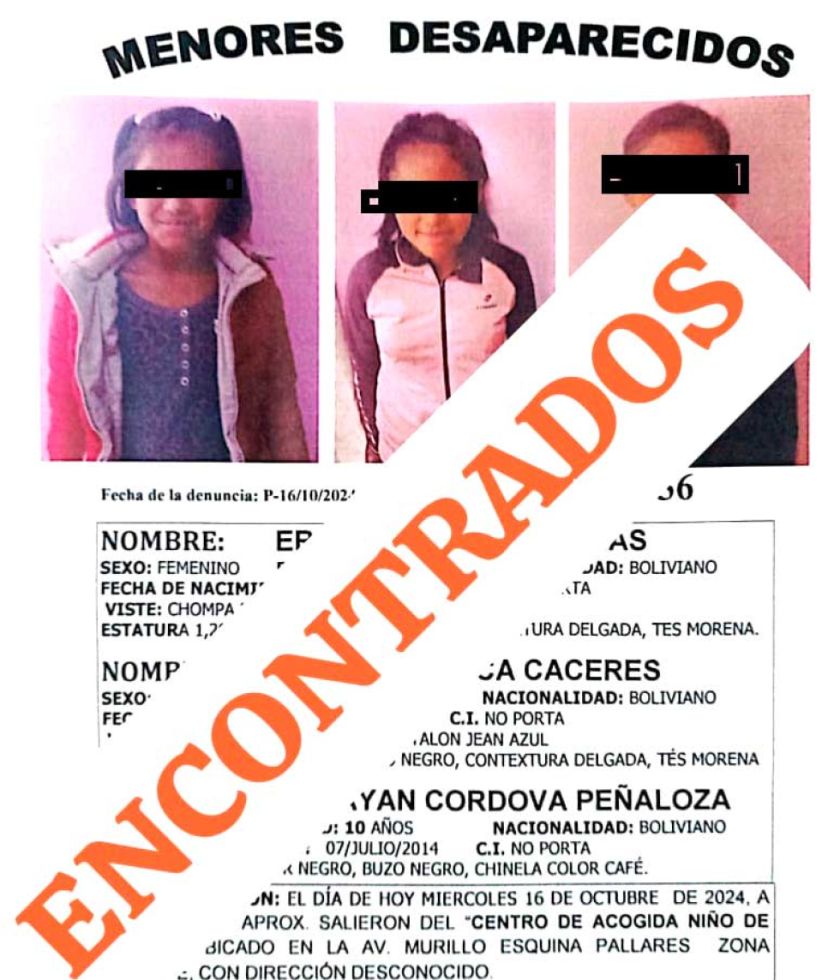 Policía rescata a menores que habían fugado de hogar
