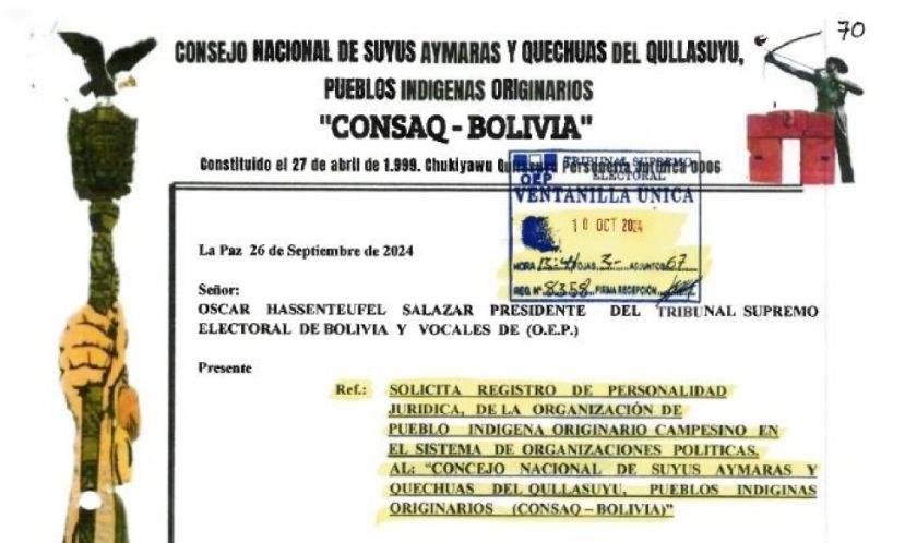 Una organización indígena busca participar en las elecciones 2025 y acude al TSE para su registro