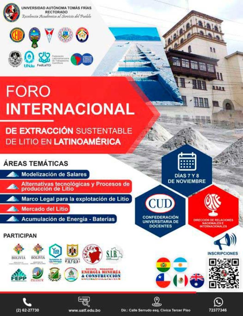 Foro internacional del litio será el 7 y 8