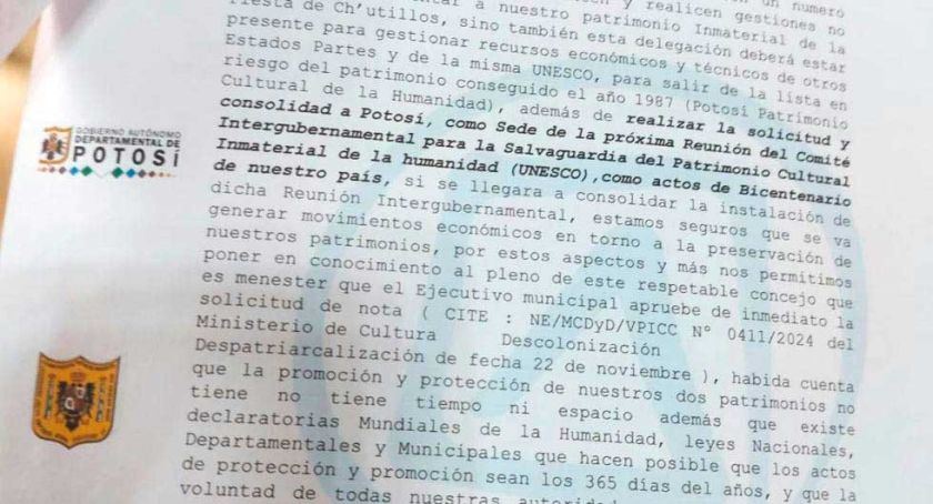 Denuncian que Potosí perdió sede de reunión patrimonial
