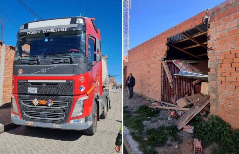 El Alto: Ebrios chocan un camión cisterna contra una casa y reaccionan contra policías