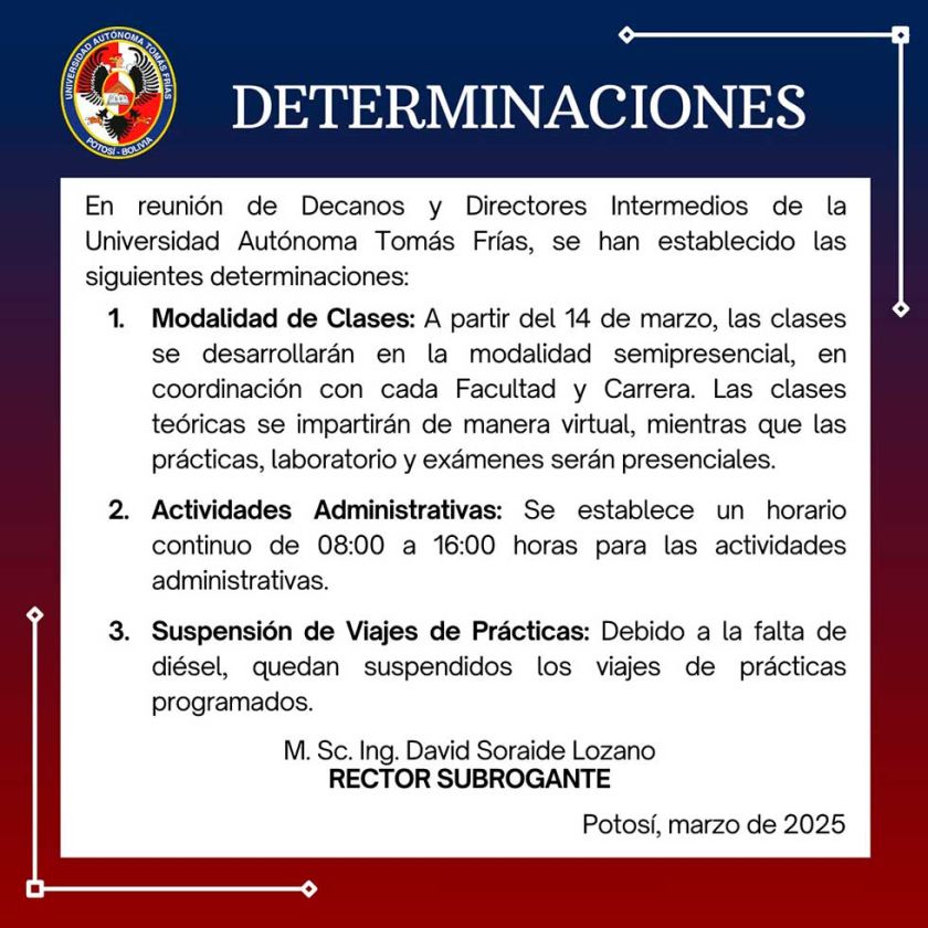 Aplican semipresencialidad en las clases de la UATF 