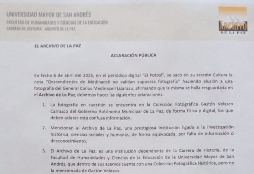 UMSA deslinda responsabilidad sobre falsa fotografía de Carlos Medinaceli Lizarazu