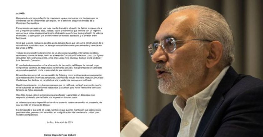 Carlos Mesa se va del bloque de unidad: “Hice todo lo que estuvo a mi alcance”