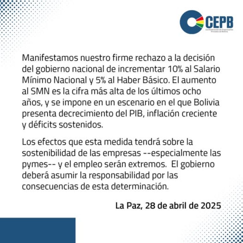 Empresarios rechazan el incremento salarial y responsabilizan al Gobierno sobre las consecuencias
