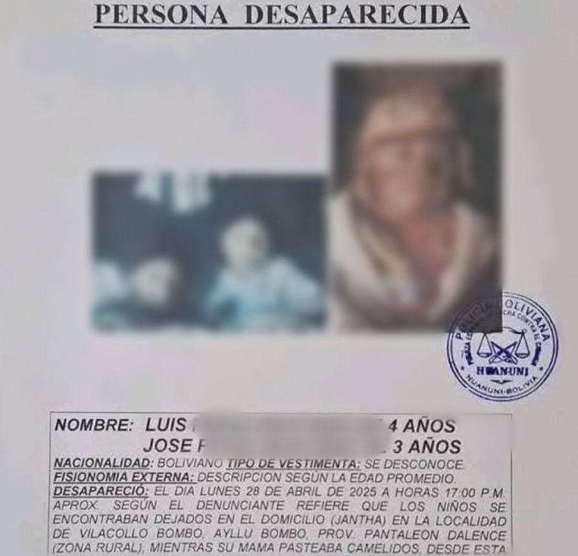 Hallan sin vida a dos niños reportados como desaparecidos en Huanuni