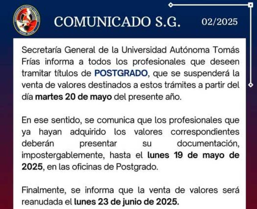 Suspenden venta de valores para posgrado