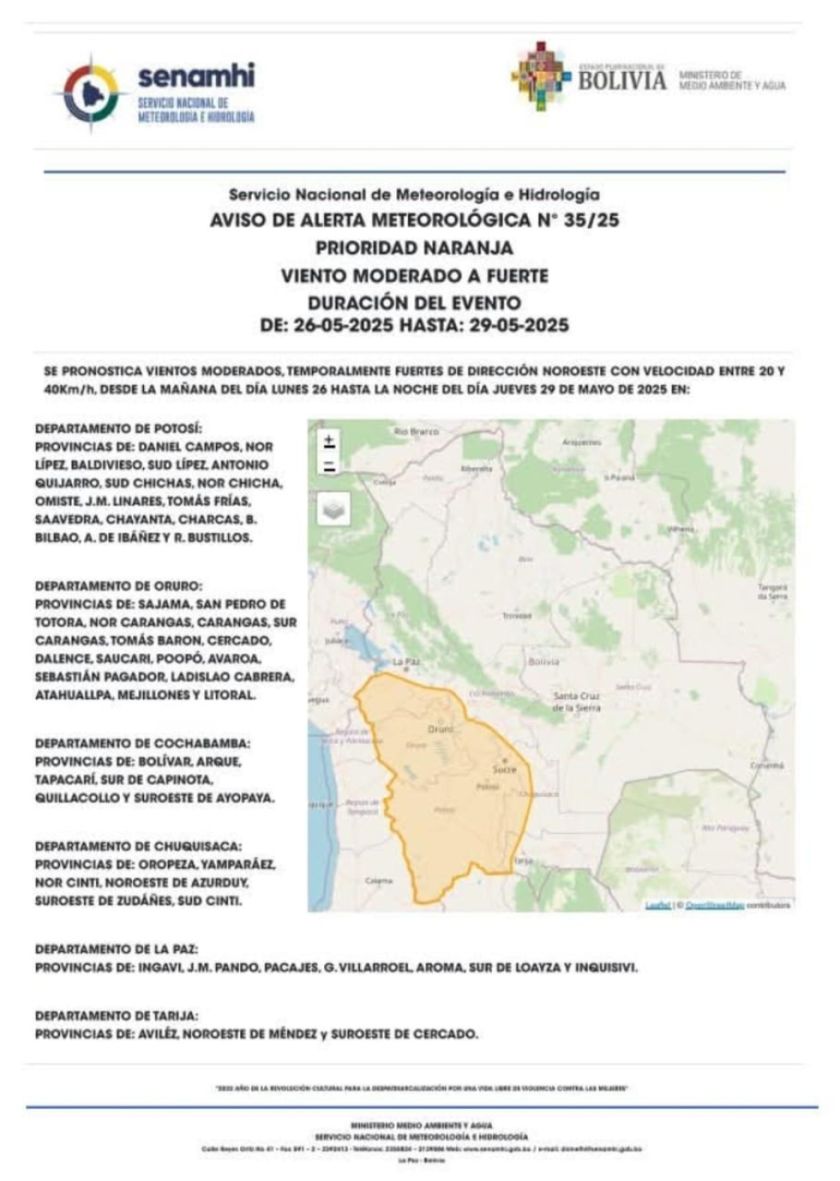 Alerta establece cuatro días con vientos para Potosí de hasta 40 kilómetros por hora